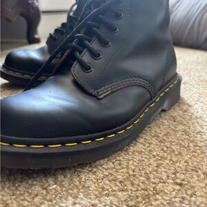 Black Leather Boots with Yellow Stitching